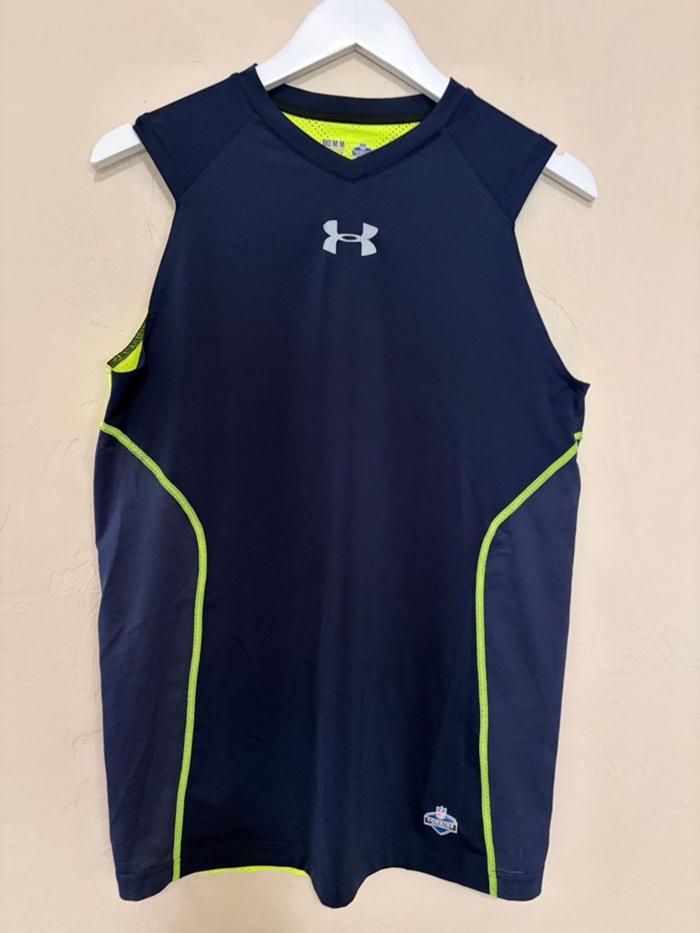 Under Armour Navy Heat Gear Compression NFL Combine Fitted Tank. Like New!